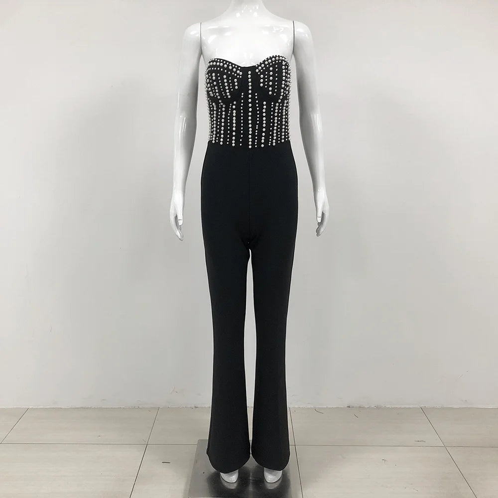 Strapless Pearl Bandage Jumpsuit