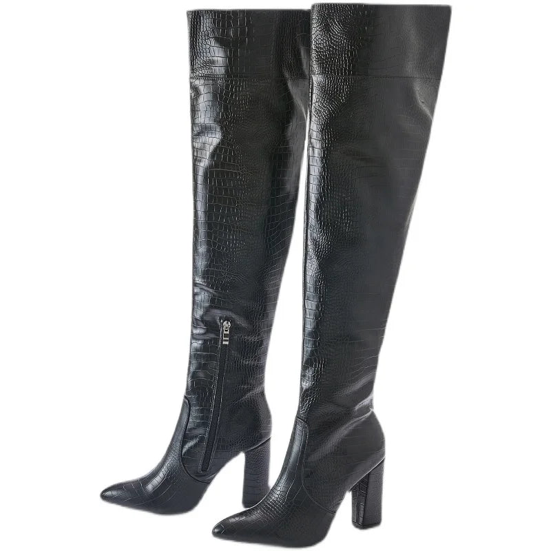 Chunky Heel Knee Women's Heel Boots