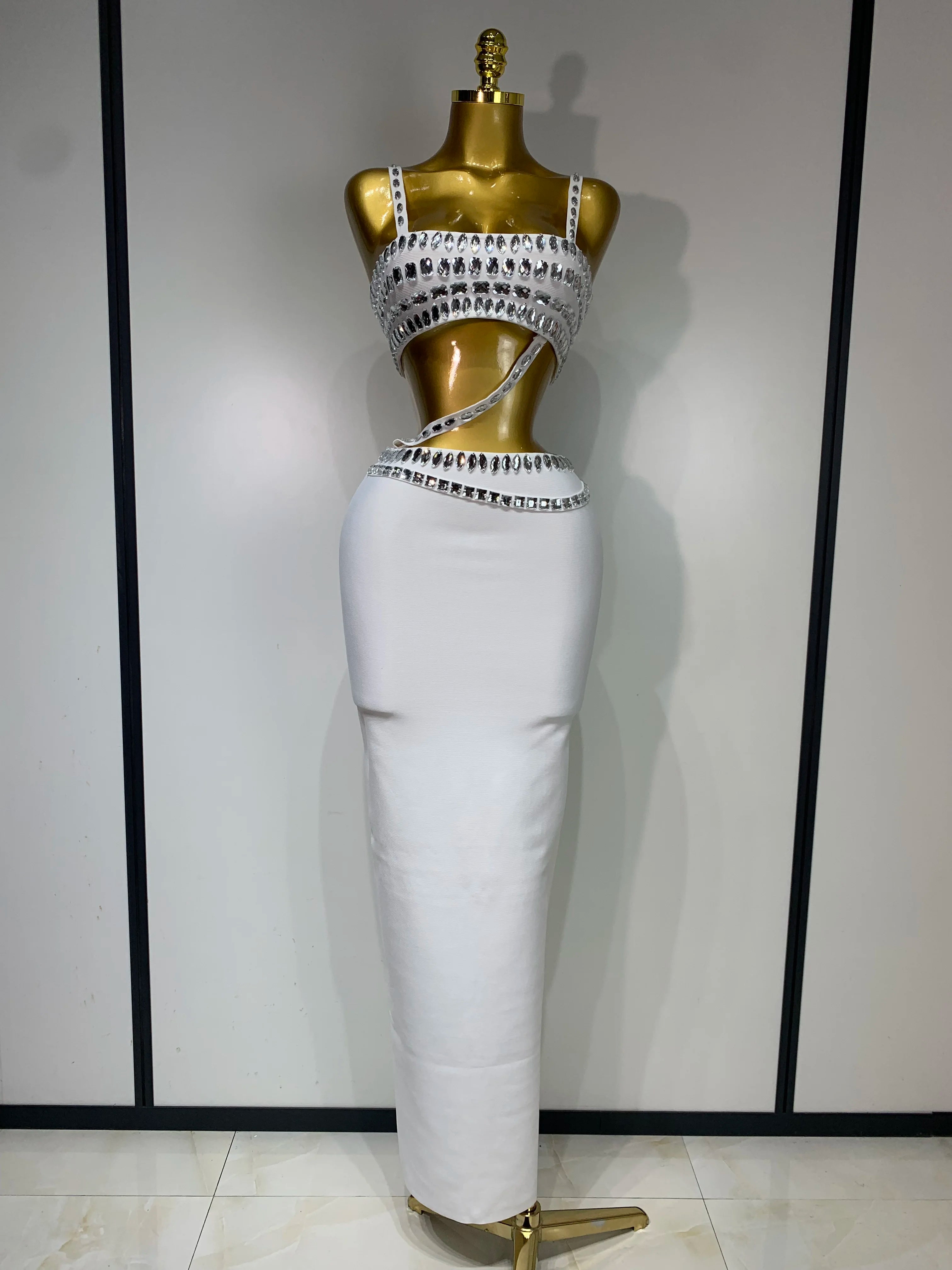 Long White Bandage Skirt Set Dress