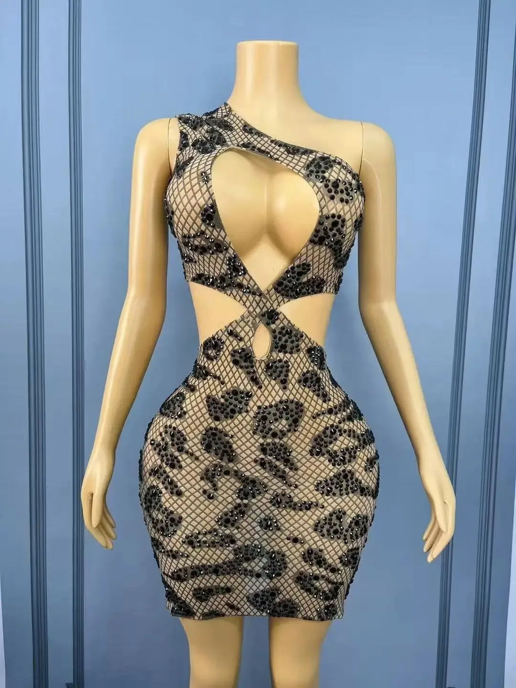 One Shoulder Designed Shining Black Dress