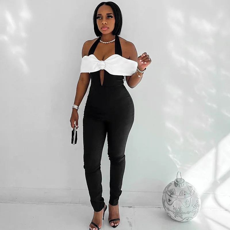 V-neck Backless Evening Dress Jumpsuit