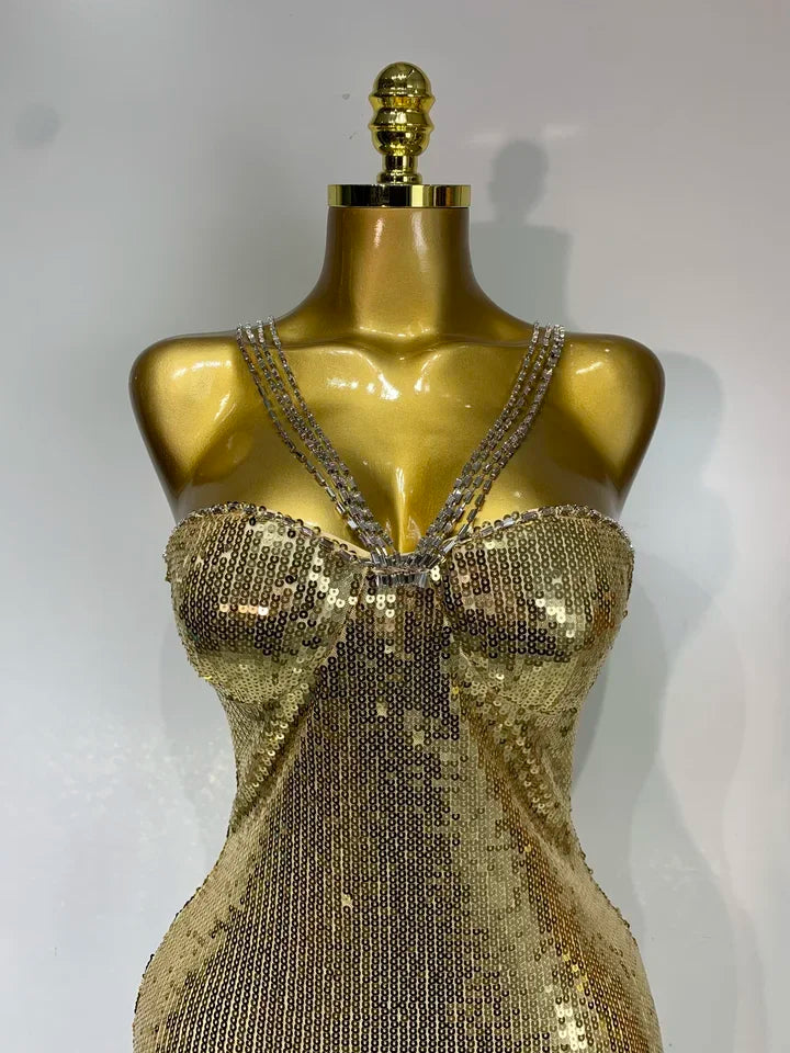 Backless Silver Gold Glitter Sequins Maxi Long Dress Sexy