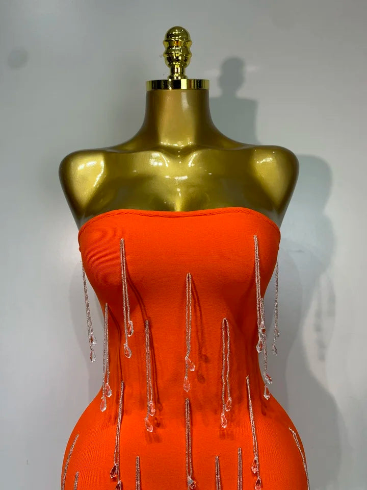 Strapless Crystal Beading Bandage Bodycon Dress