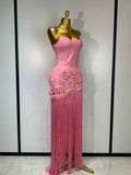 Pink Floral Tassel Bandage Bodycon Dress