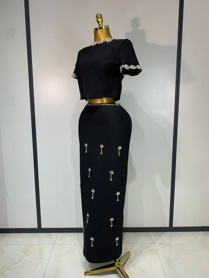 Two Piece Set Bandage Bodycon Long Dress
