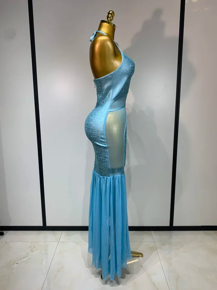 Backless Sleeveless Mesh Patchwork Dress