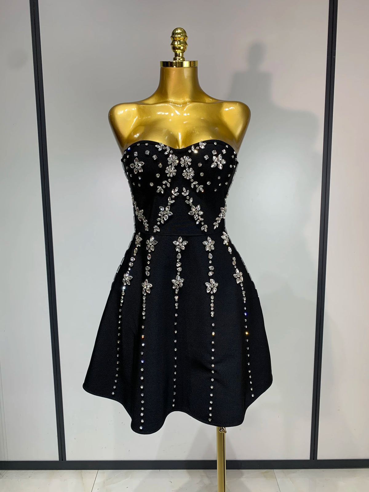 Strapless Sparkly Diamond A Line Bandage High Waist Dress