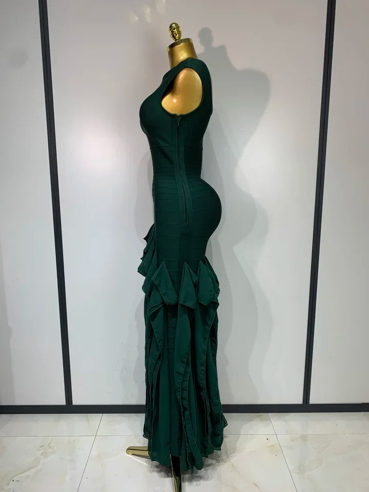 Dark Green Sleeveless Bandage Bodycon Knitted Dress