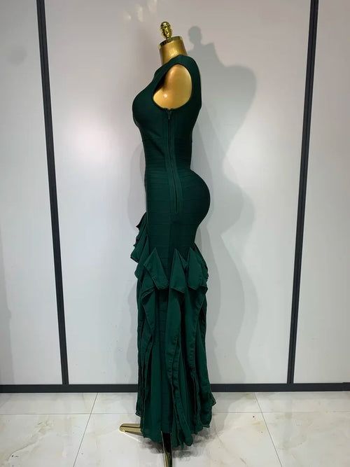 Dark Green Sleeveless Bandage Bodycon Knitted Dress