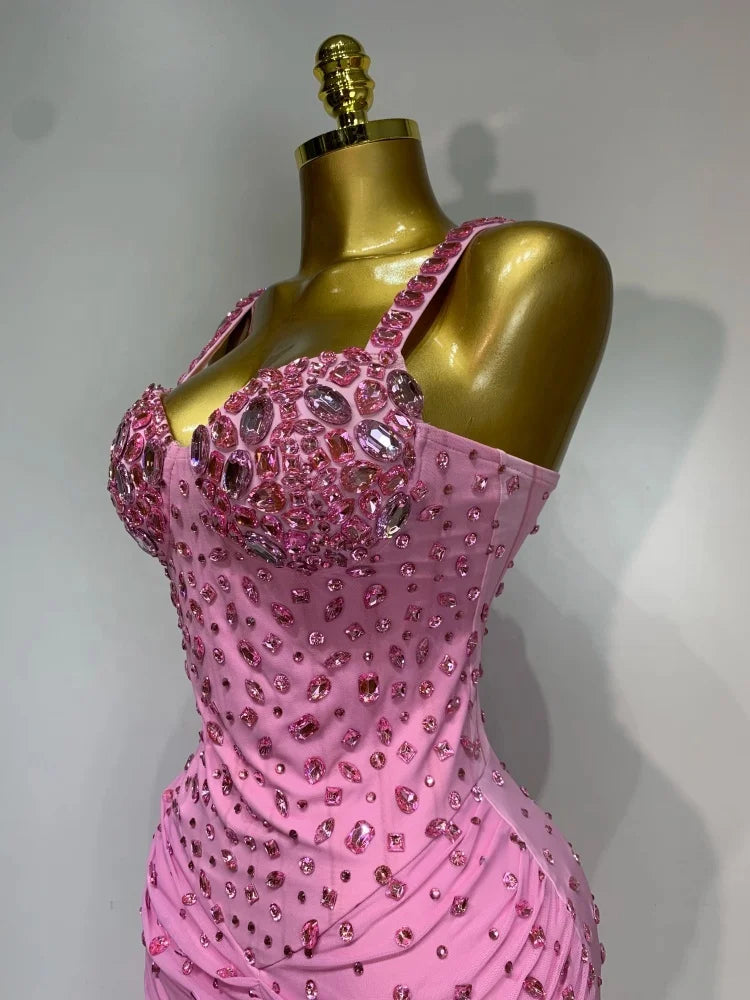 Women Sparkly Pink Crystal Dress