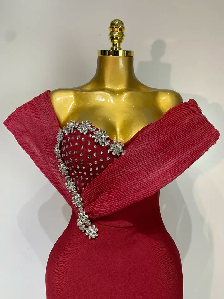 One Shoulder Sparkly Diamonds Long Dress
