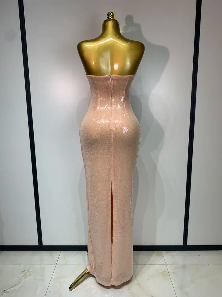 Women Strapless Sequin Bodycon Long Dress