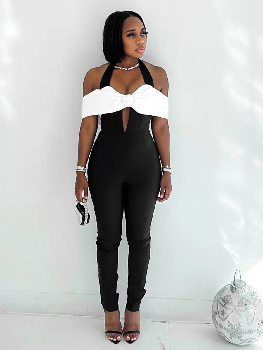 V-neck Backless Evening Dress Jumpsuit