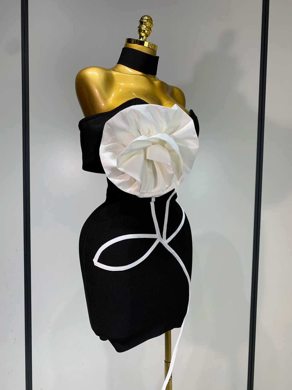 Sexy Off Shoulder White Flower Black Mini Dress