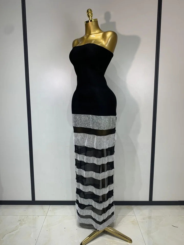 Strapless Mesh Bandage Bodycon Long Sexy Dress