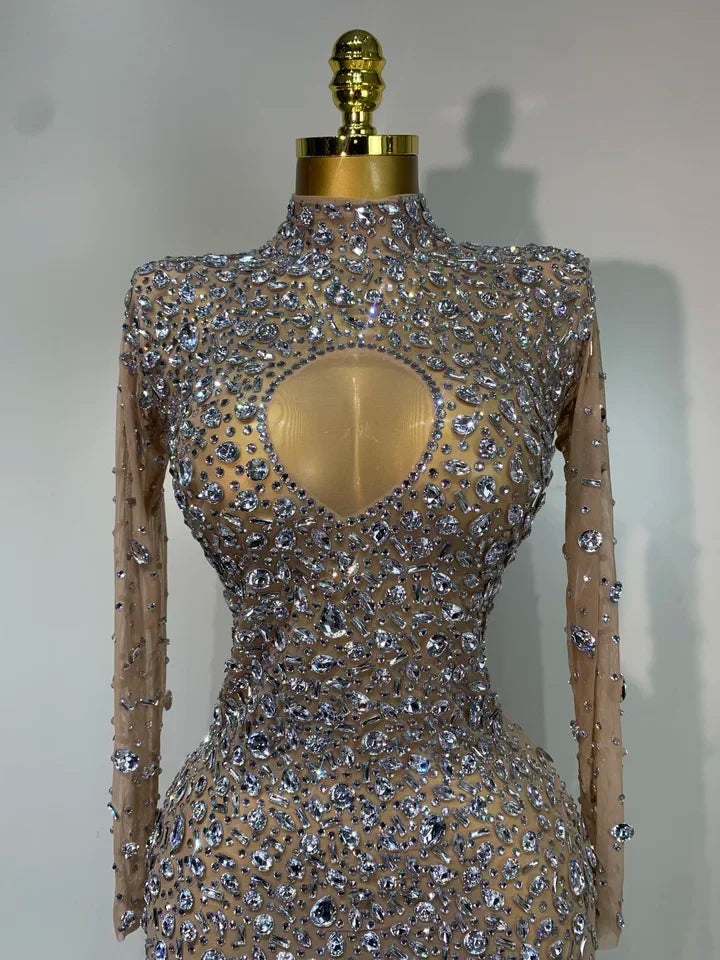 Sparkly Diamonds Mesh See Through Bodycon Dress