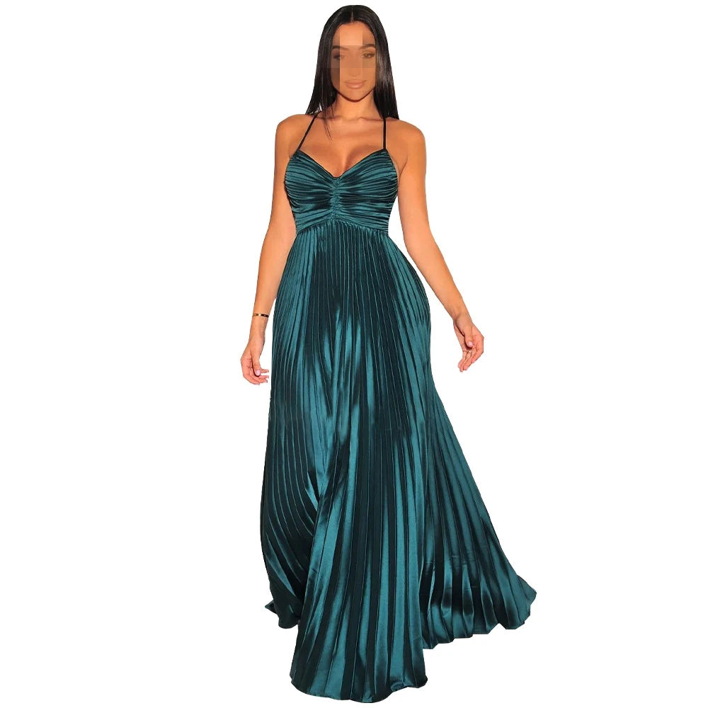 Gradient Pleated Evening Party Long Dresses