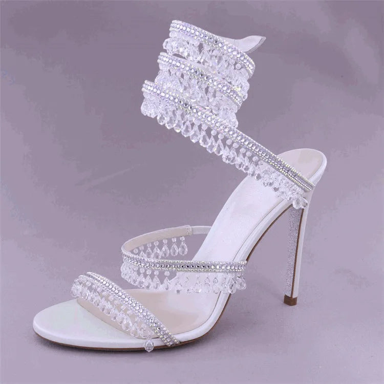 Open Toe Ankle Wrap Stiletto Spiral Heels