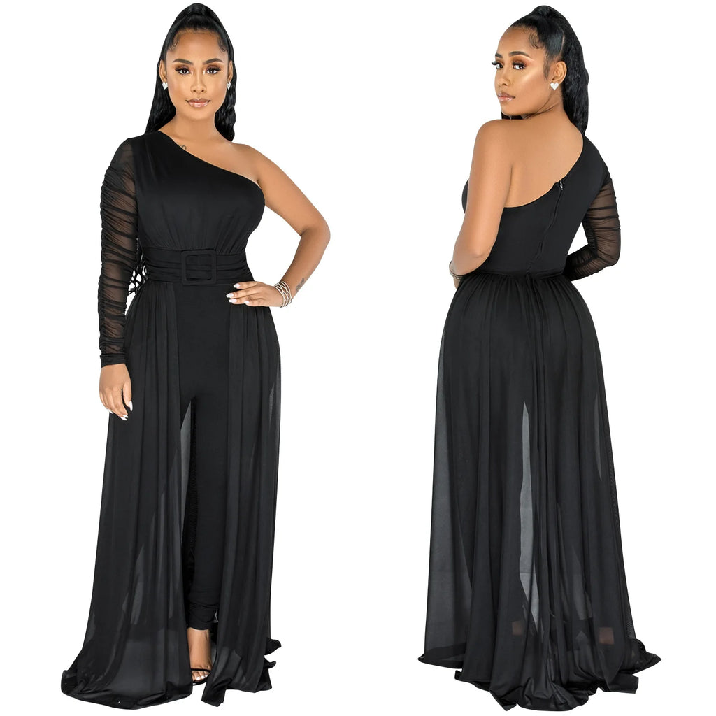Sexy Single Shoulder Long Sleeve Party Jumpsuit