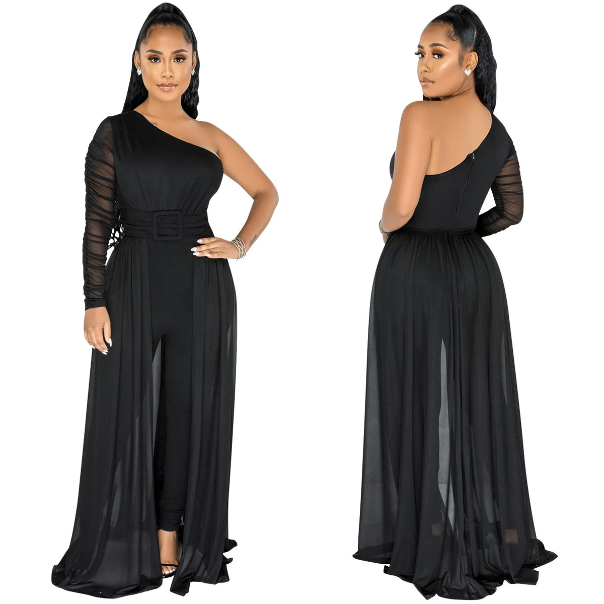 Sexy Single Shoulder Long Sleeve Party Jumpsuit