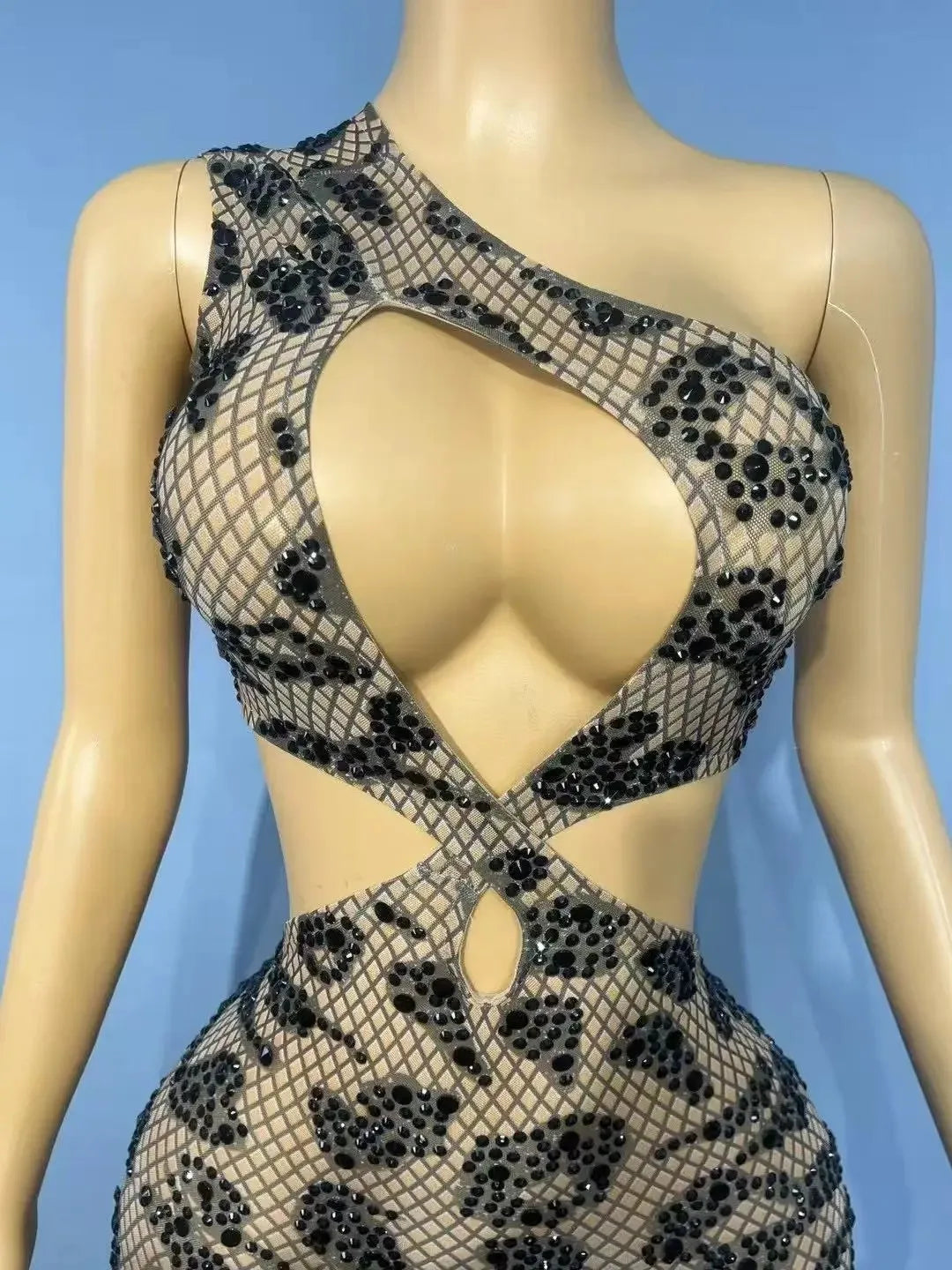 One Shoulder Designed Shining Black Dress