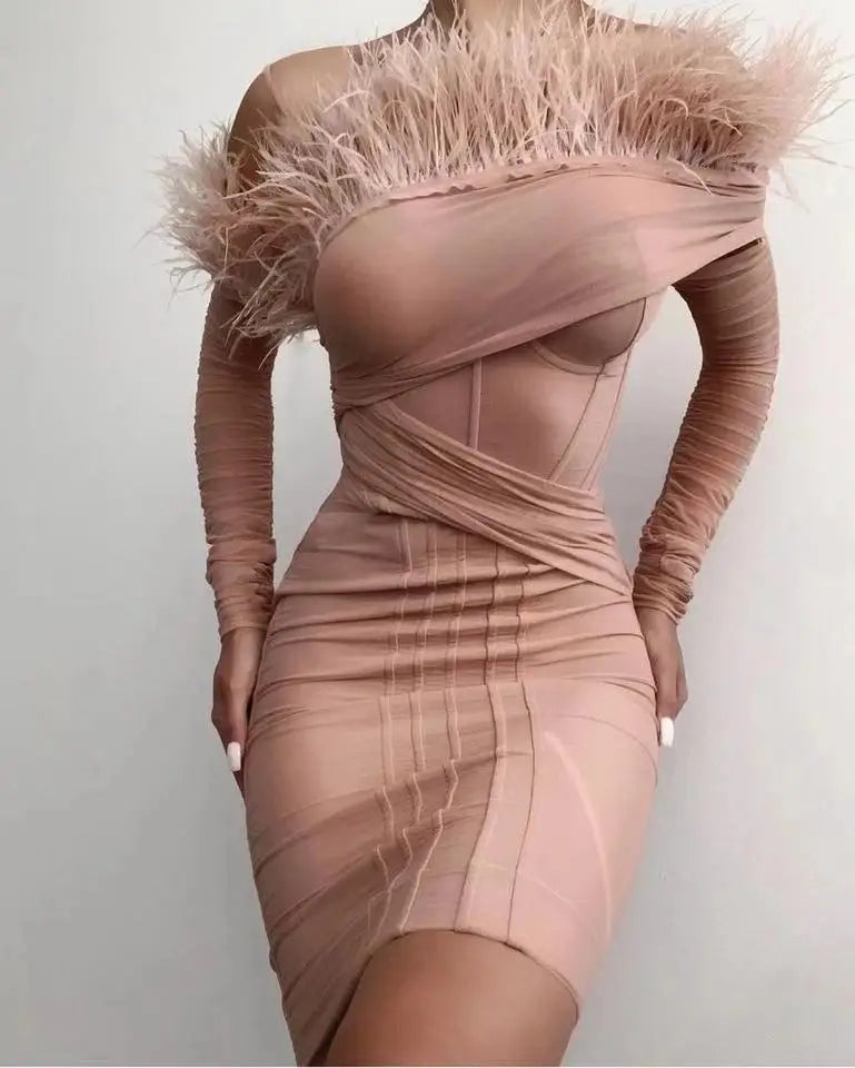 Long-sleeved Hip-wrapping Short Dress