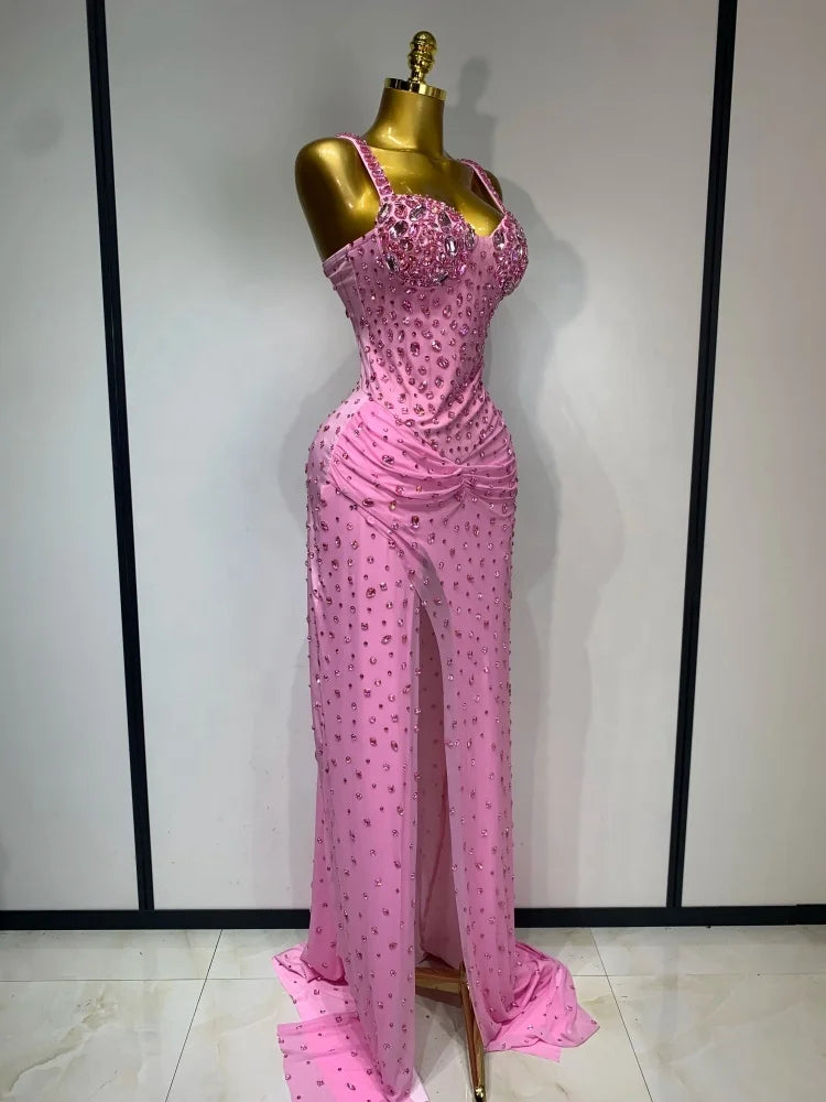 Women Sparkly Pink Crystal Dress