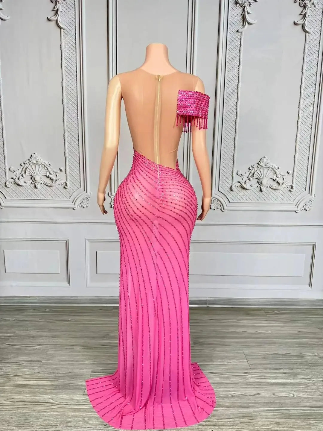 Elegant Rhinestones Split Long Dress