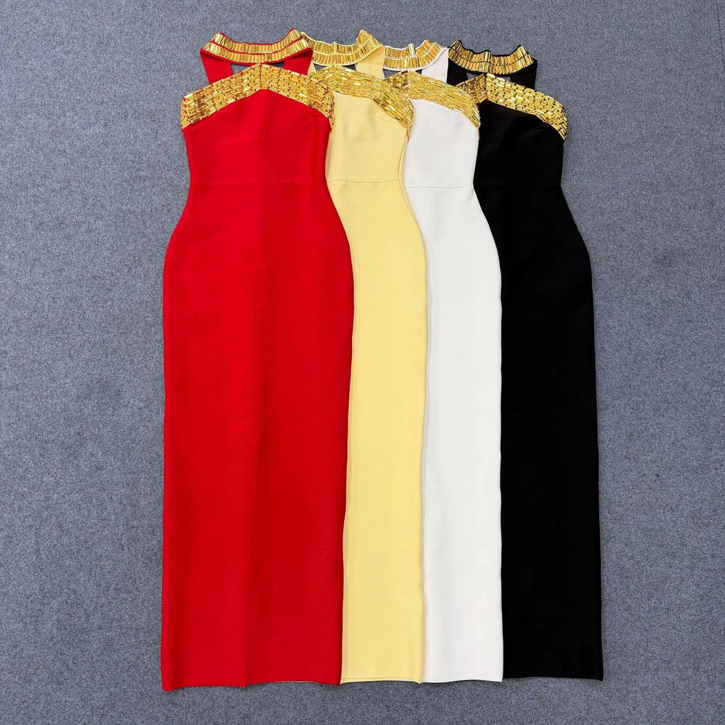 Neck Diamond Maxi Dress