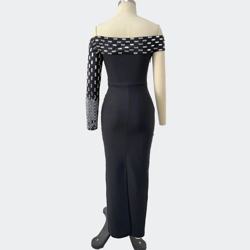 Sexy One Shoulder Crystal Diamonds Bodycon Party Dress