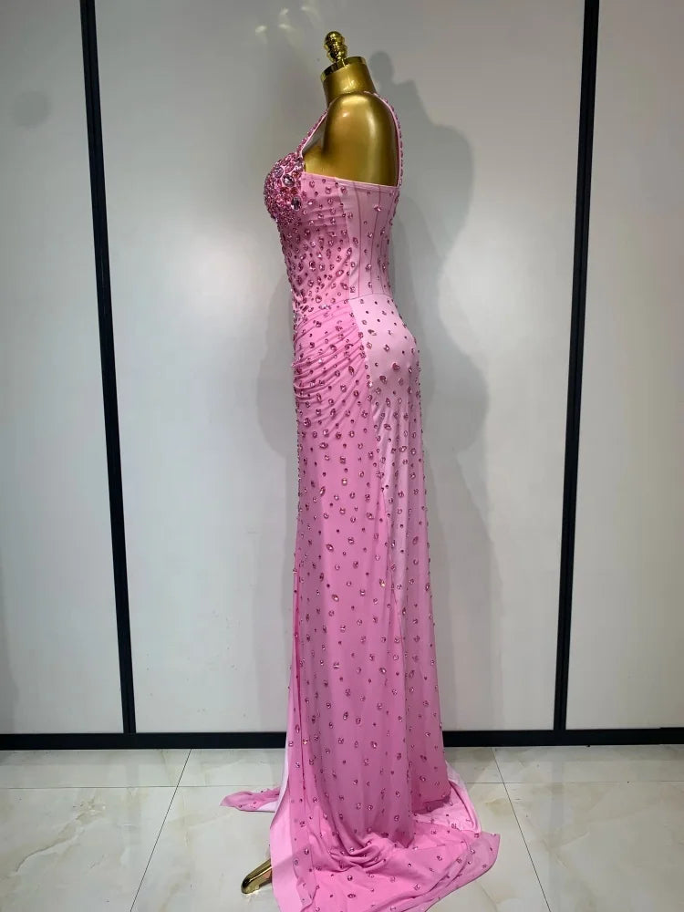 Women Sparkly Pink Crystal Dress