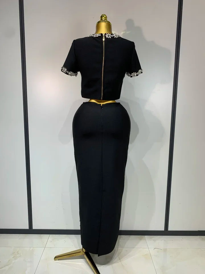 Two Piece Set Bandage Bodycon Long Dress