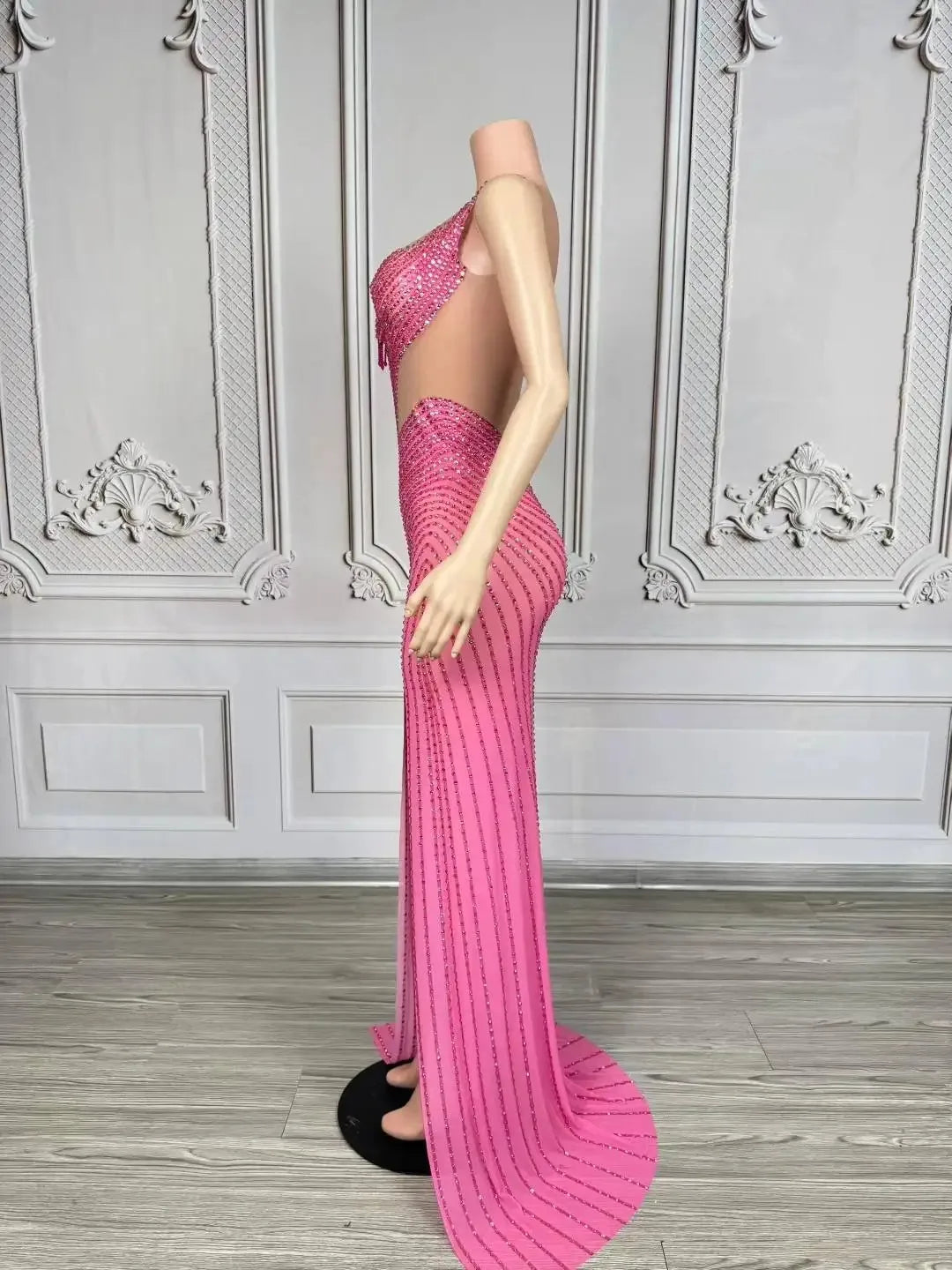 Elegant Rhinestones Split Long Dress