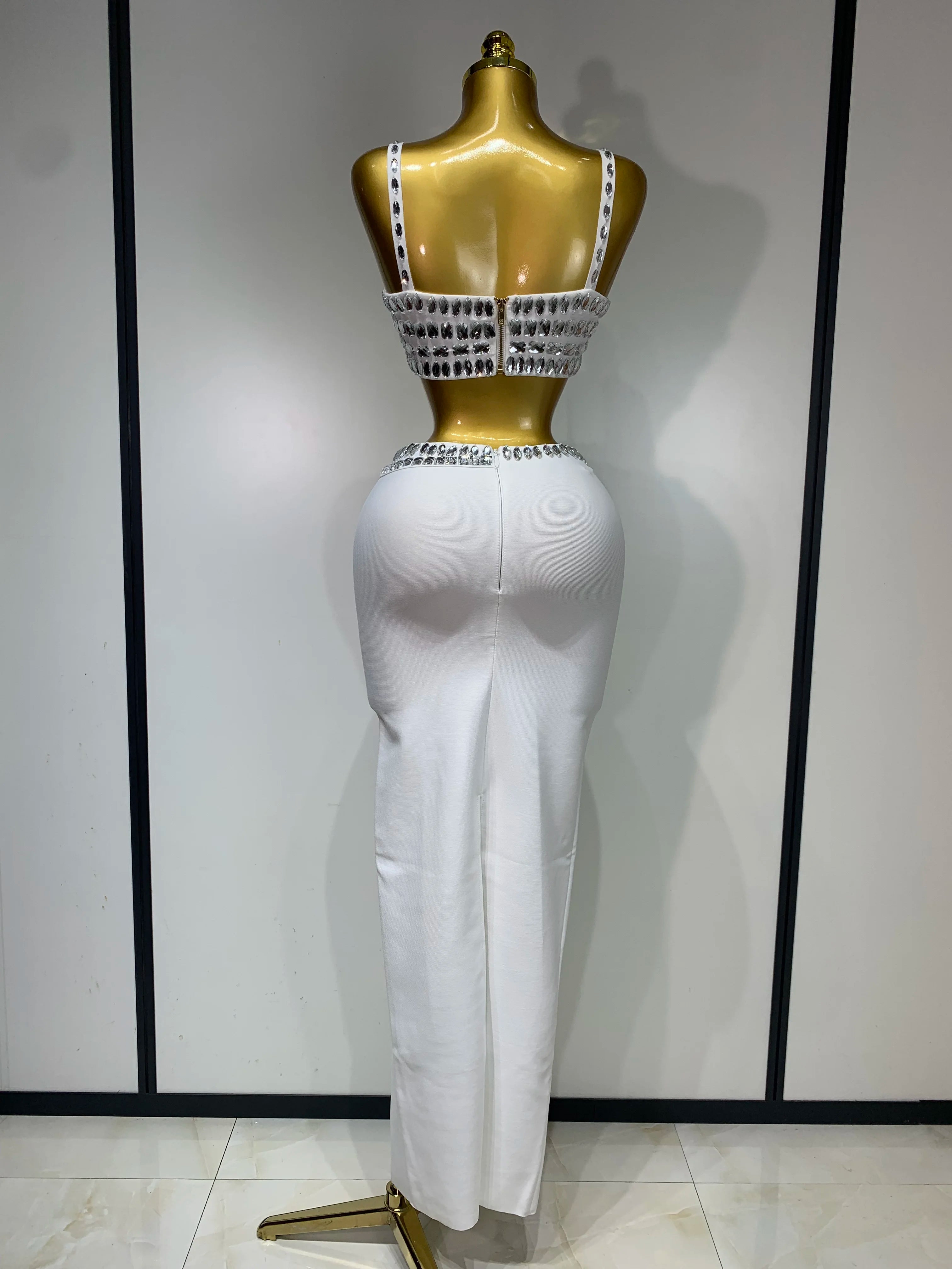 Long White Bandage Skirt Set Dress