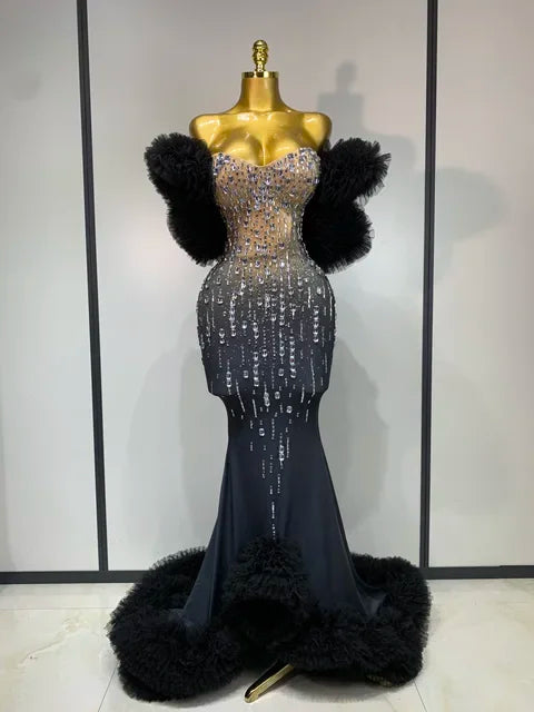 Off Shoulder Sparkly Rhinestone Maxi Long Dress