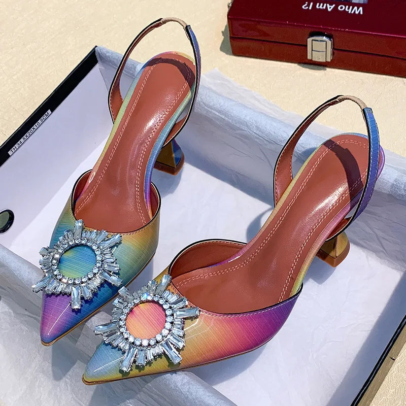 Luxury Rhinestone Kitten Slingback Heels