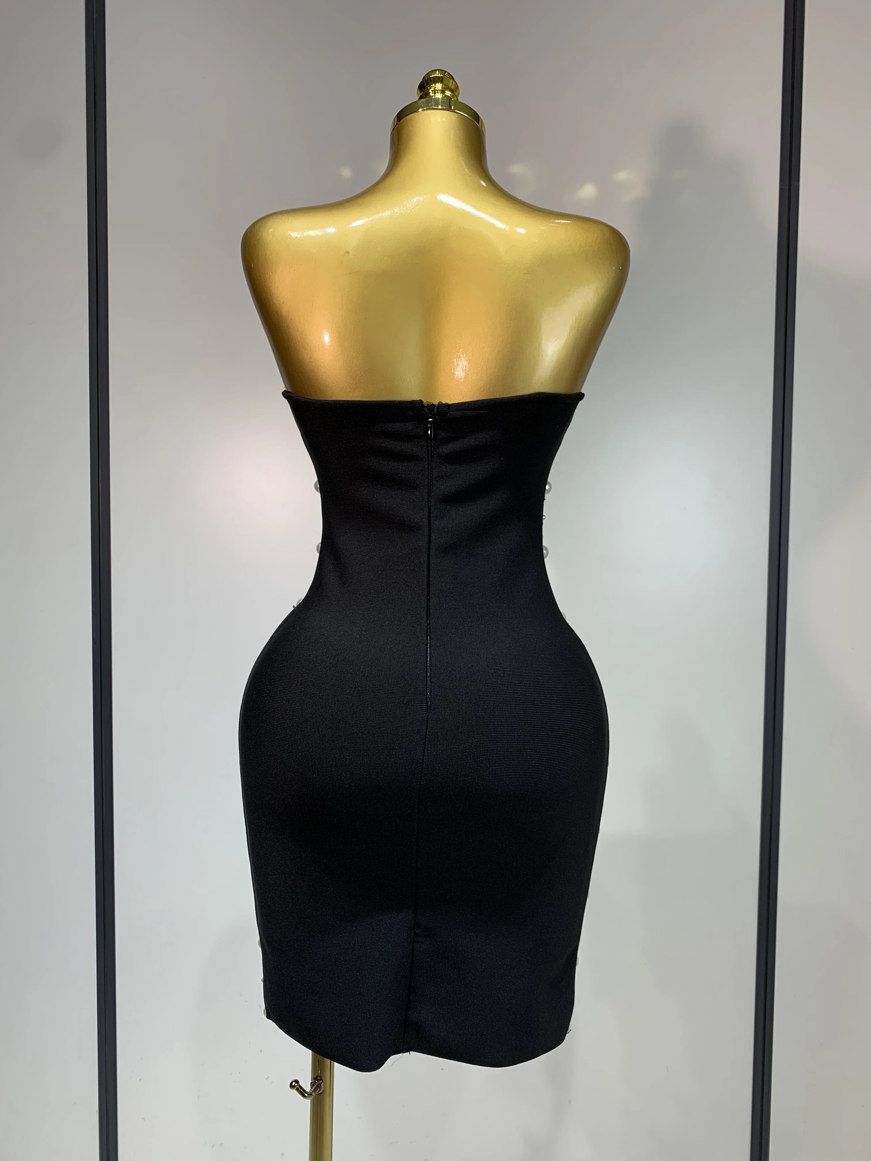Pearl Rhinestones Bodycon Mini Dress