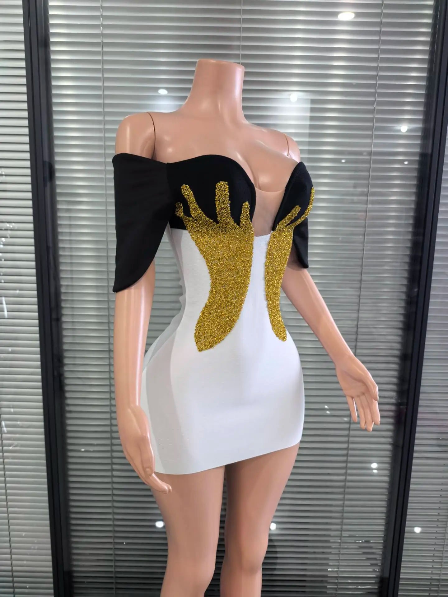 Sparkly Golden Rhinestone Mini Dress
