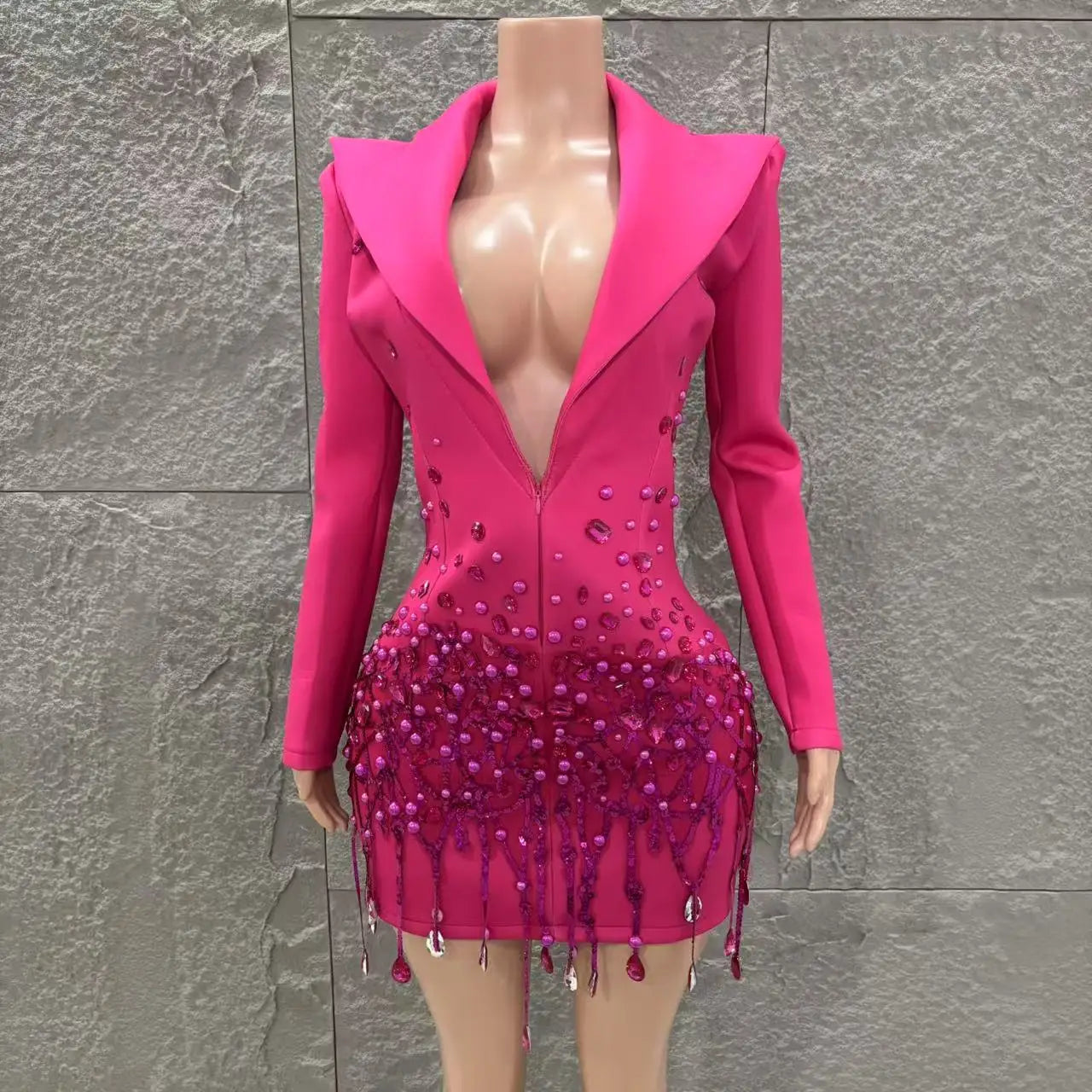 Long Sleeve Sexy Deep V-Neck Bodycon Blazer Dress