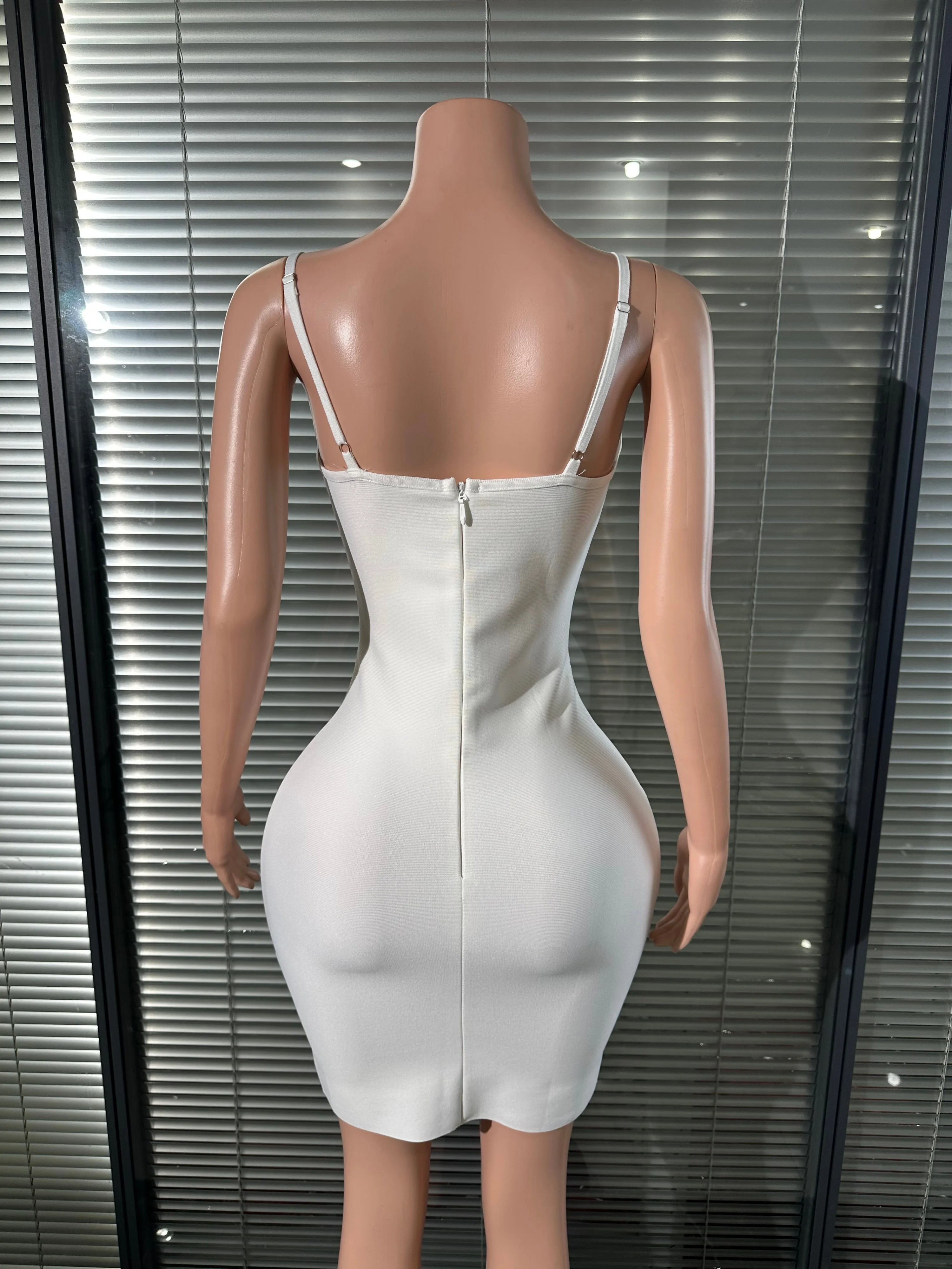 White Silver Rhinestone Embellished Mini Dress