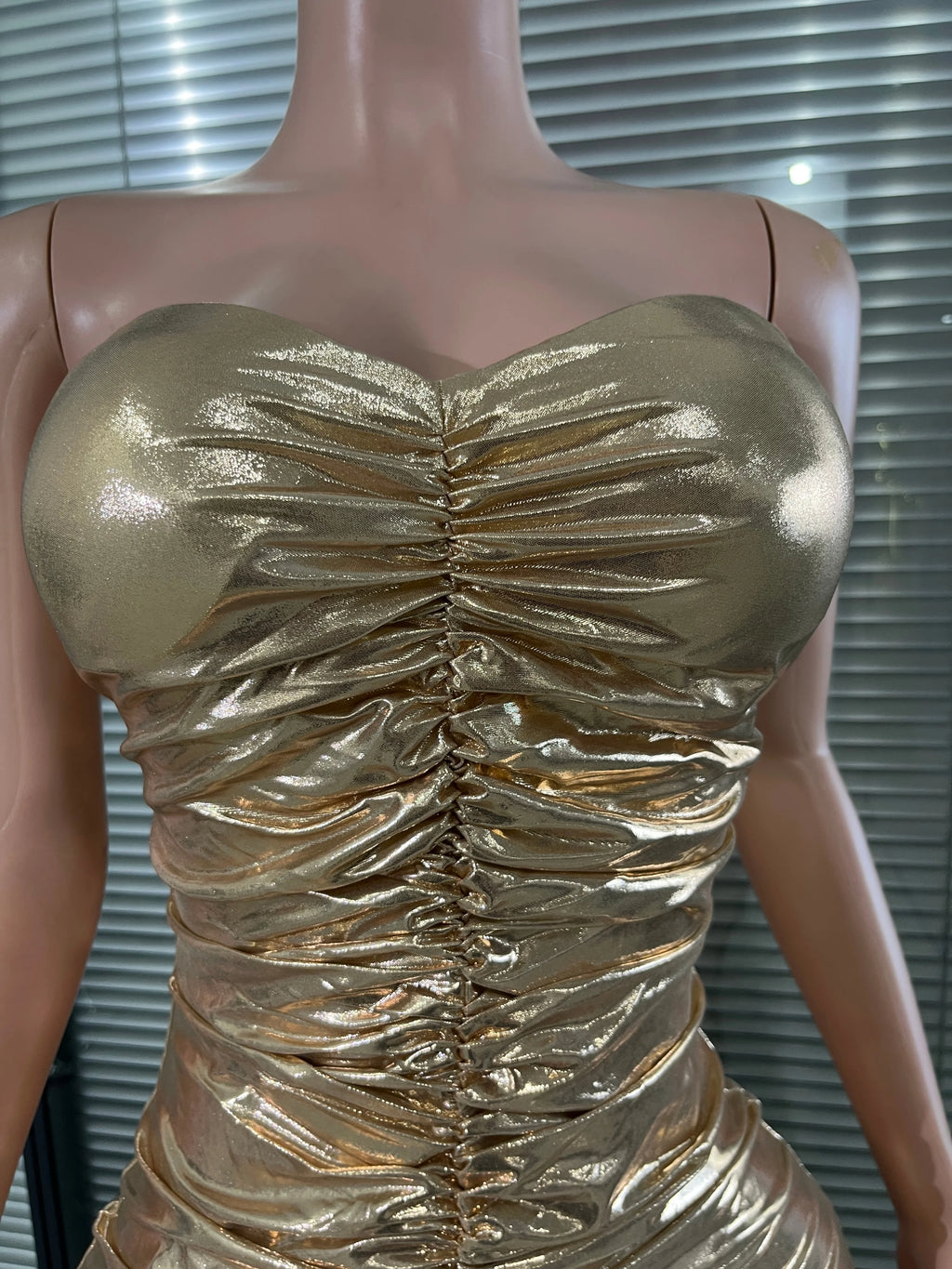 Sparkly Gold Metallic Ruched Mermaid Dress