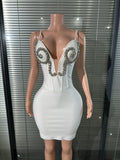 White Silver Rhinestone Embellished Mini Dress
