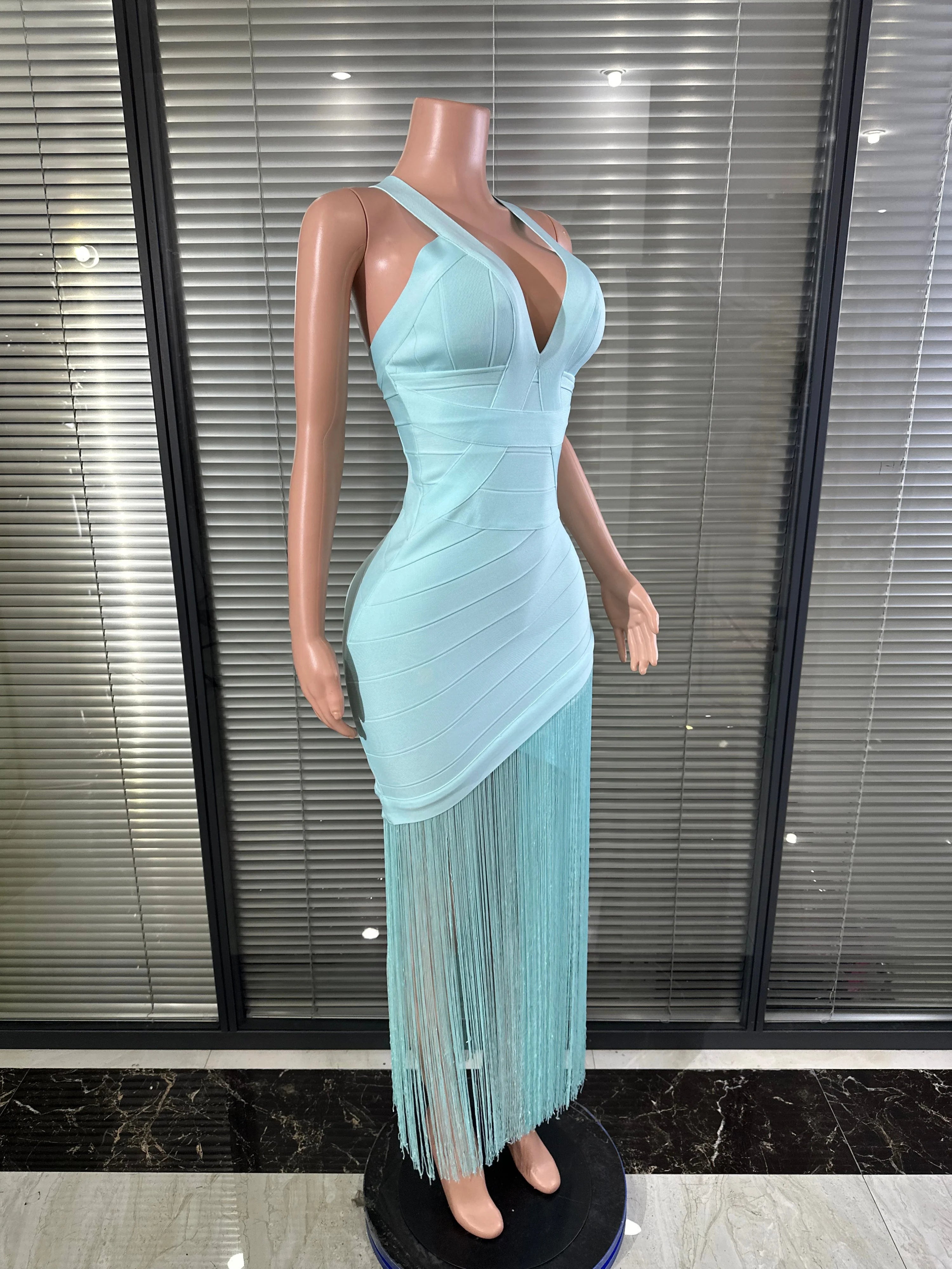 Elegant Light Blue  Midi Dress