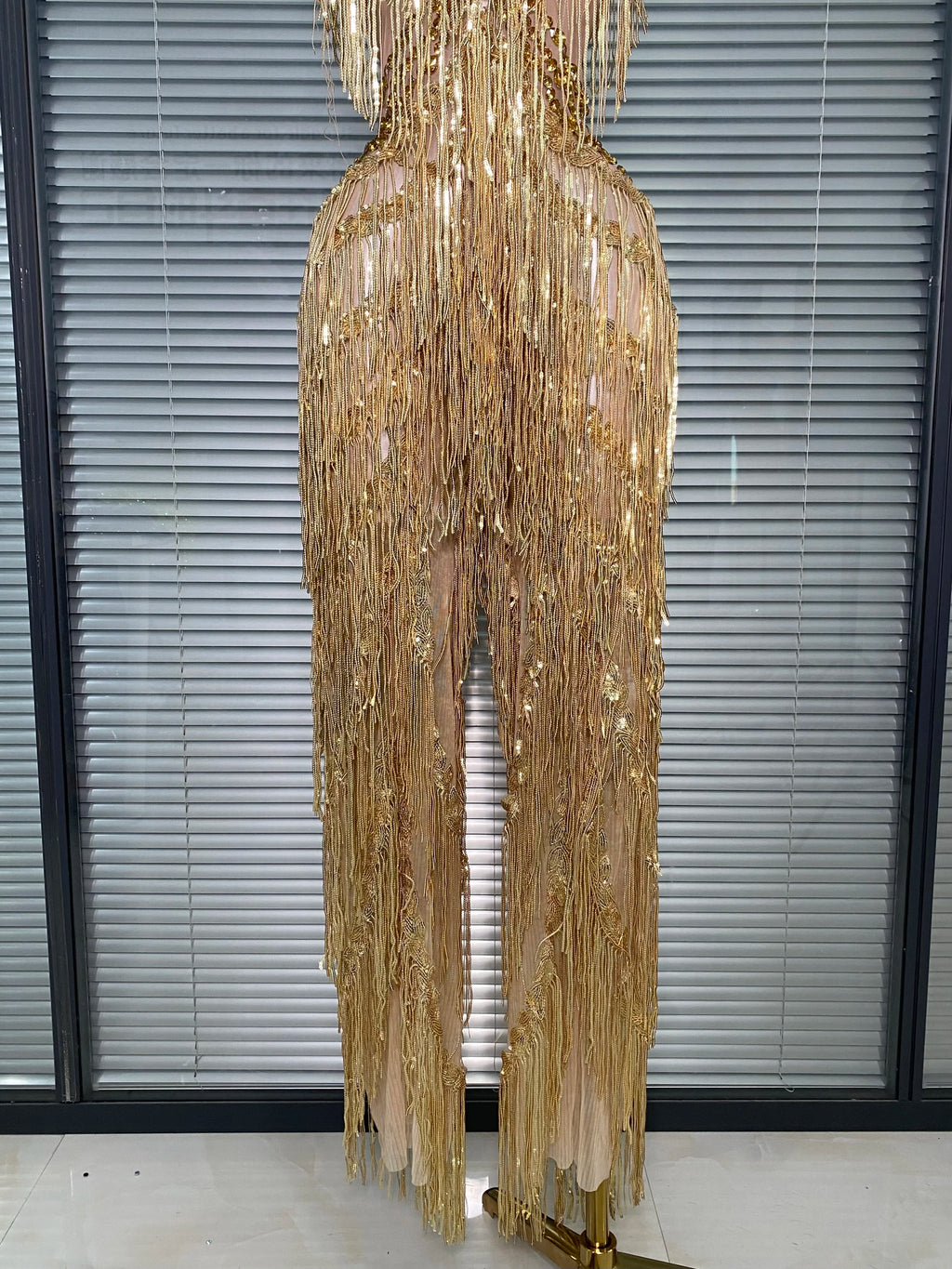 Sexy Gold Tassel Crystal Jumpsuit