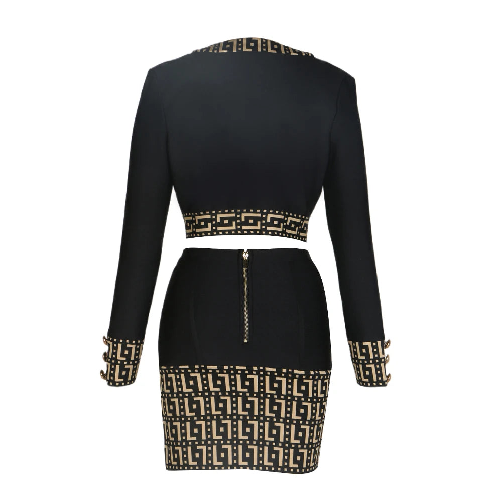 Long Sleeve Button Sexy Bodycon Skirts Coat Set