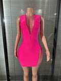 Women Sexy Hot Pink Sleeveless Mini Dress