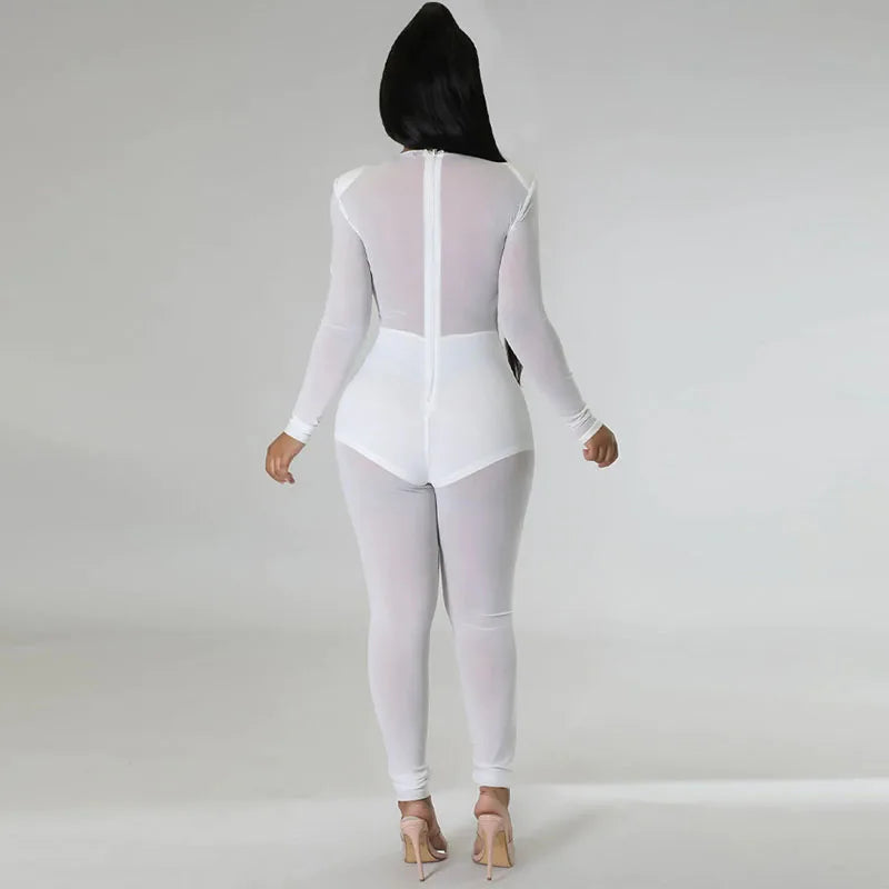Sexy Mesh Patchwork Sheer Night Club Bodycon Jumpsuit