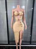 Golden Foil Color Party Dress