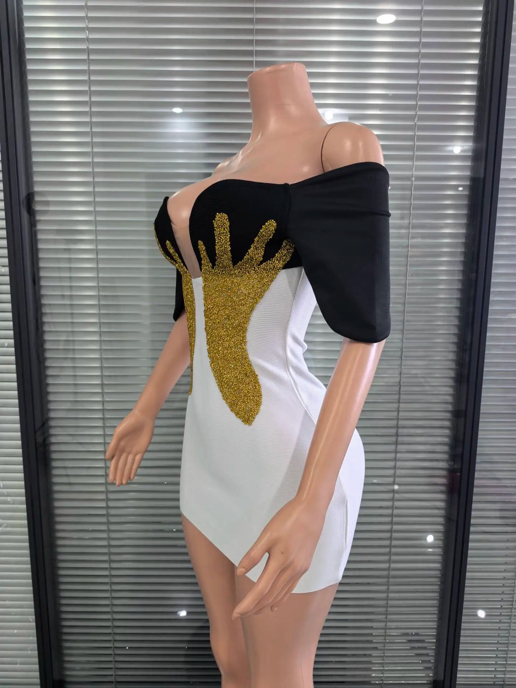 Sparkly Golden Rhinestone Mini Dress
