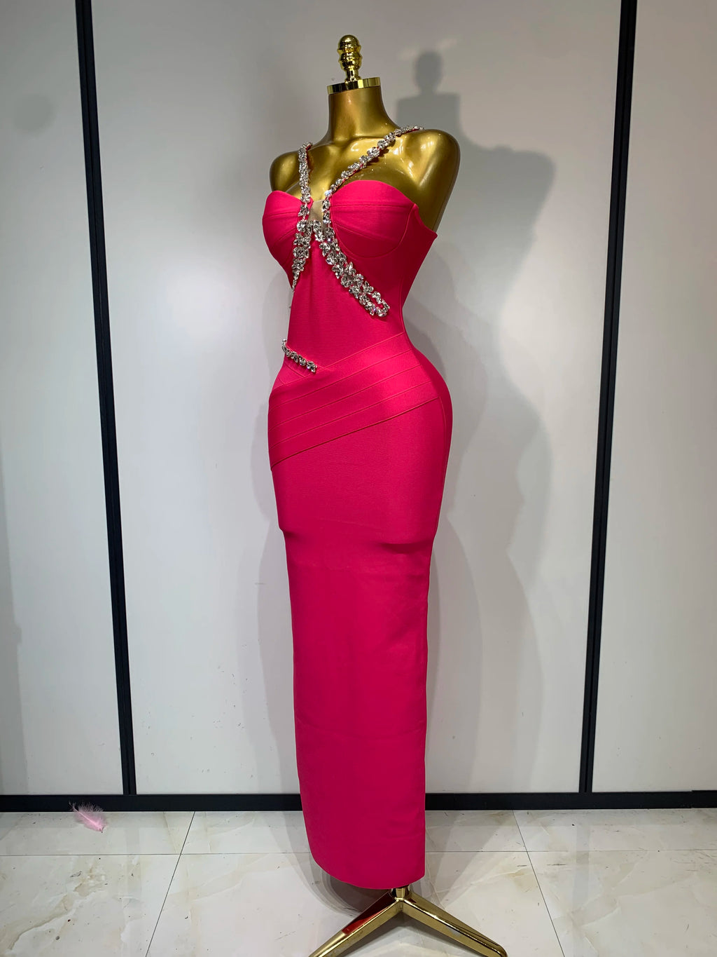 Women Sexy Backless Shinning Crystal Bodycon Long Dress